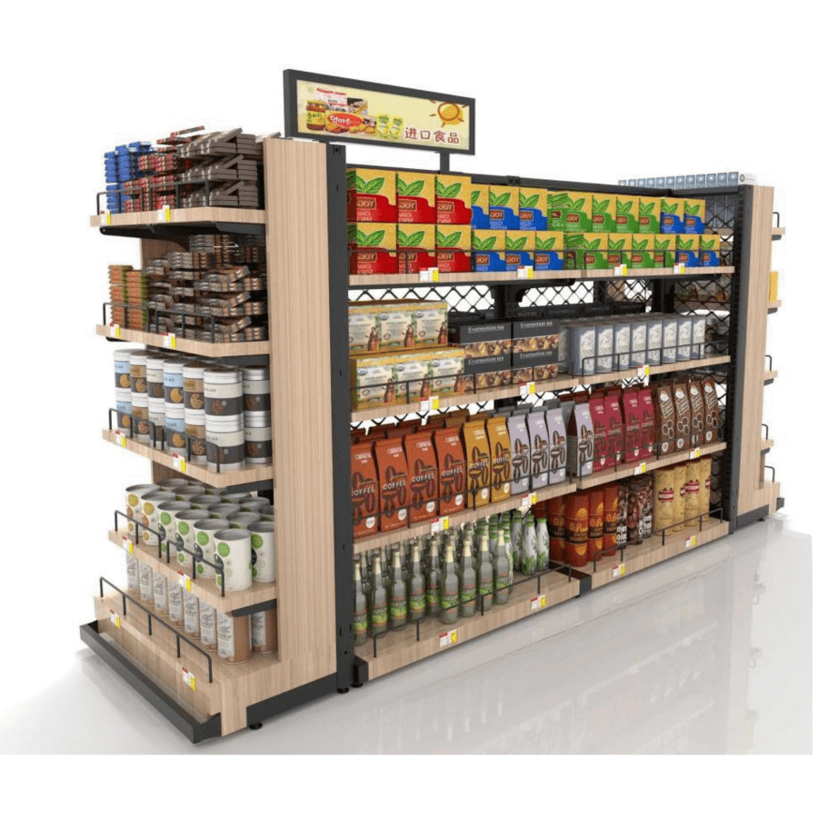 C-Store Wood Gondola Shelf Wall Unit With 20 Shelves